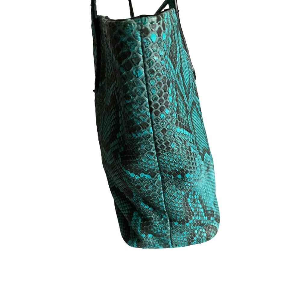 Lucchese Python Leather Tote Bag Turquoise Black Western Luxury Shoulder Bag - Picture 4 of 13